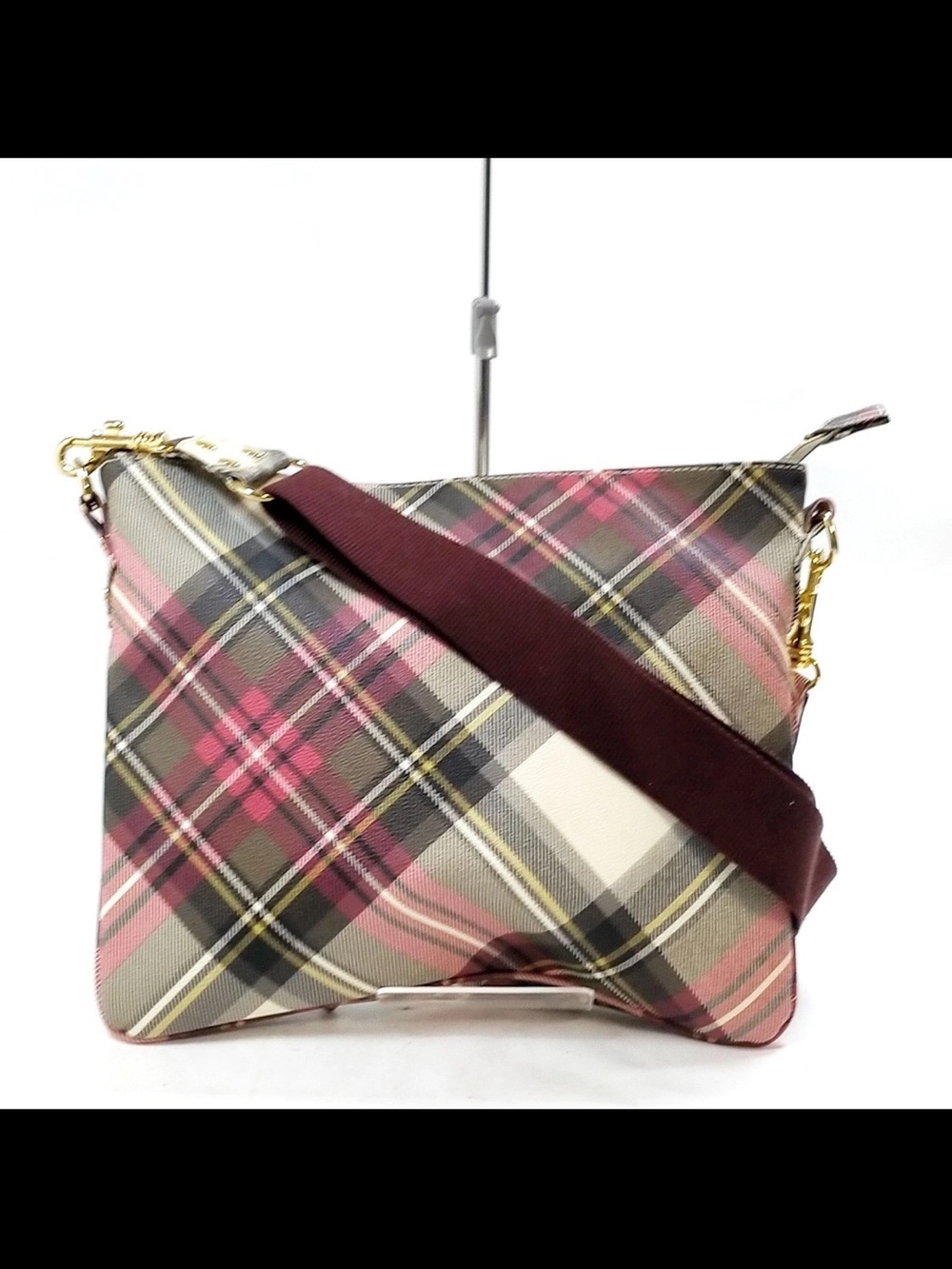 Vivienne Westwood Plaid Crossbody in Pink, Burgundy and Cream